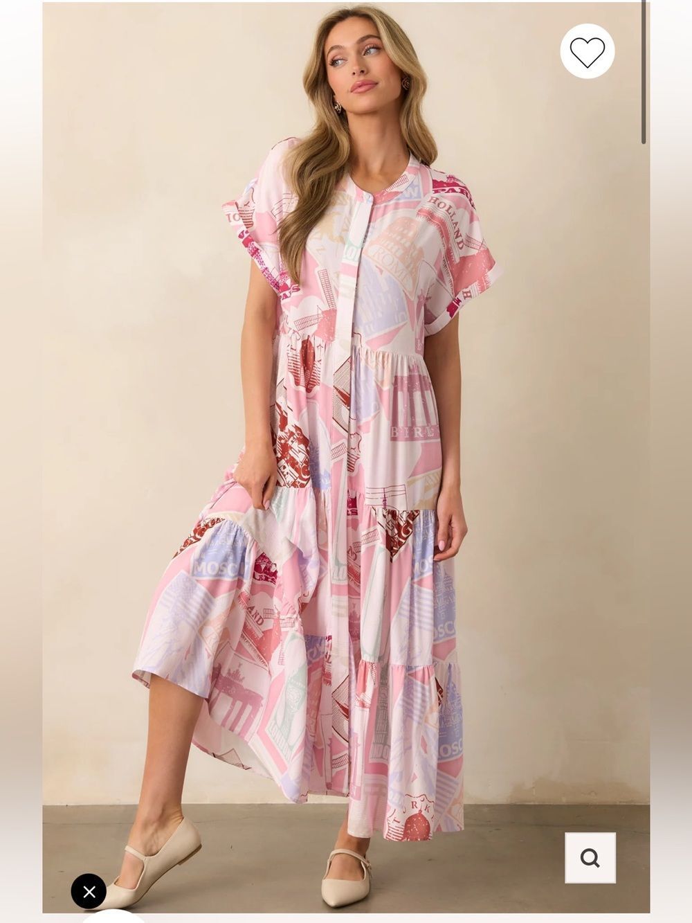Prosperina MALLORY PASSPORT PRINT PINK MIDI DRESS NWT XS